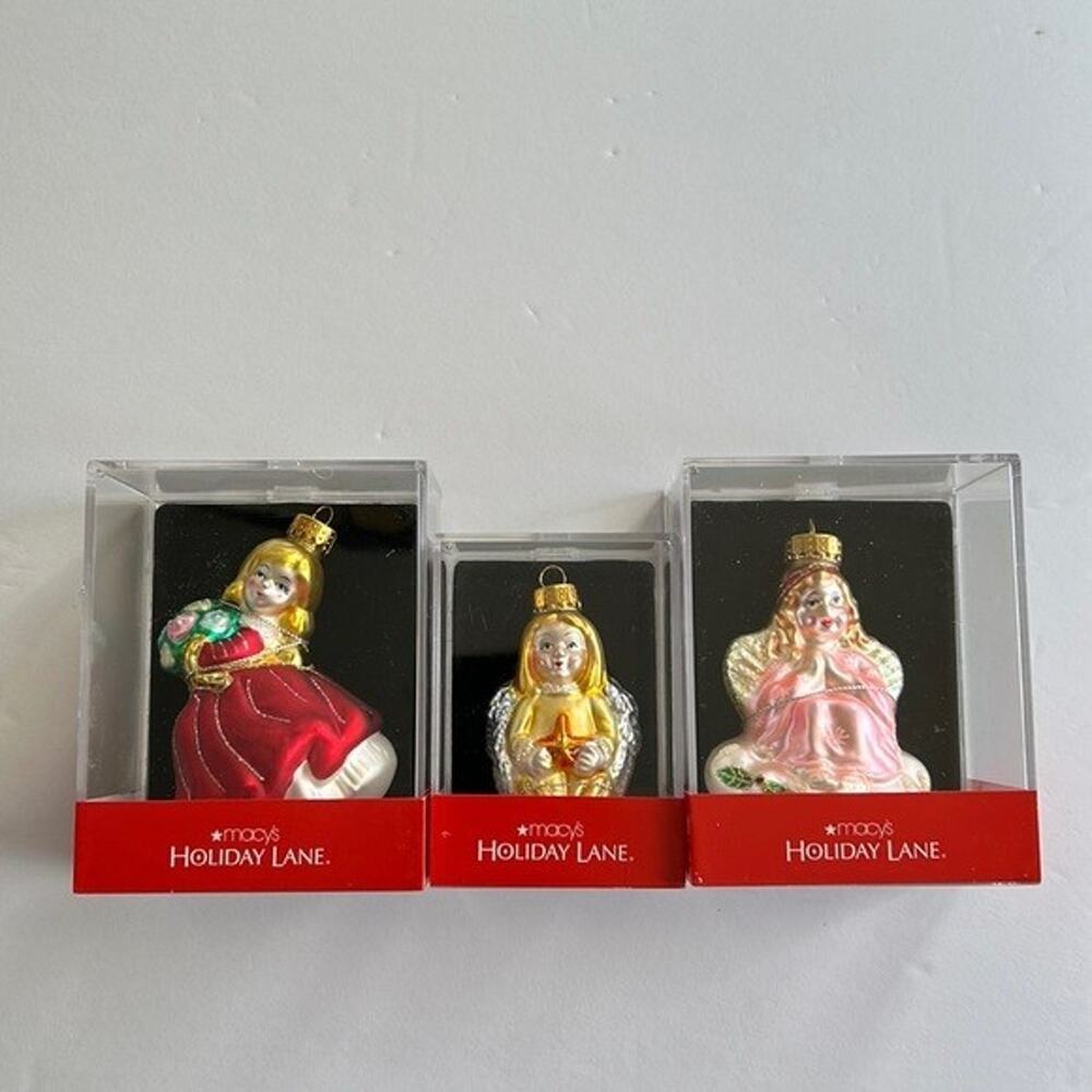 Glass Angel Ornaments Lot (3) Macy's Christmas Holiday Lane Decoration